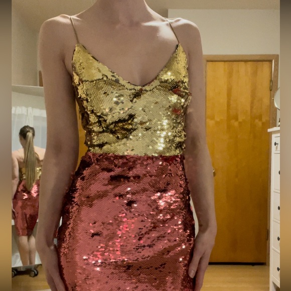Pink & Gold Sequinned Marciano Party Dress - Picture 5 of 13